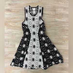 Parker Naima Black & White Jacquard Knit Fit & Flair Sleeveless Mini Dress Sz XS